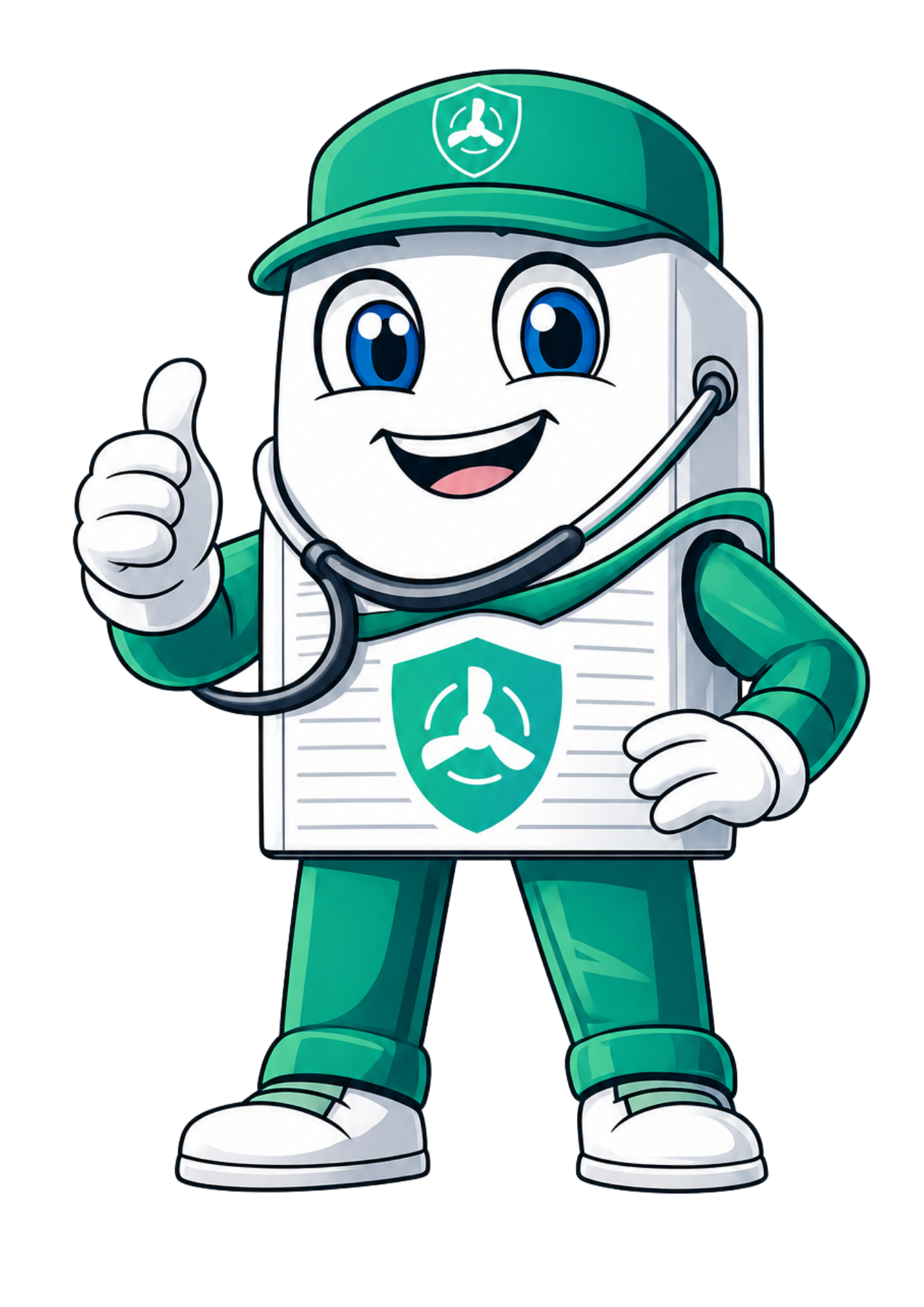 Mascotte Doct'Air — caisson VMC en docteur avec stéthoscope